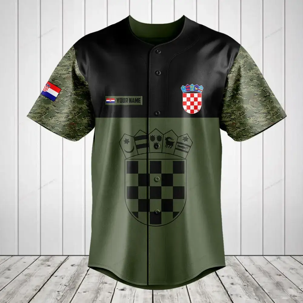 Custom Croatia Flag Baseball Jersey – Personalized Camo Sleeves & Crest Design Image