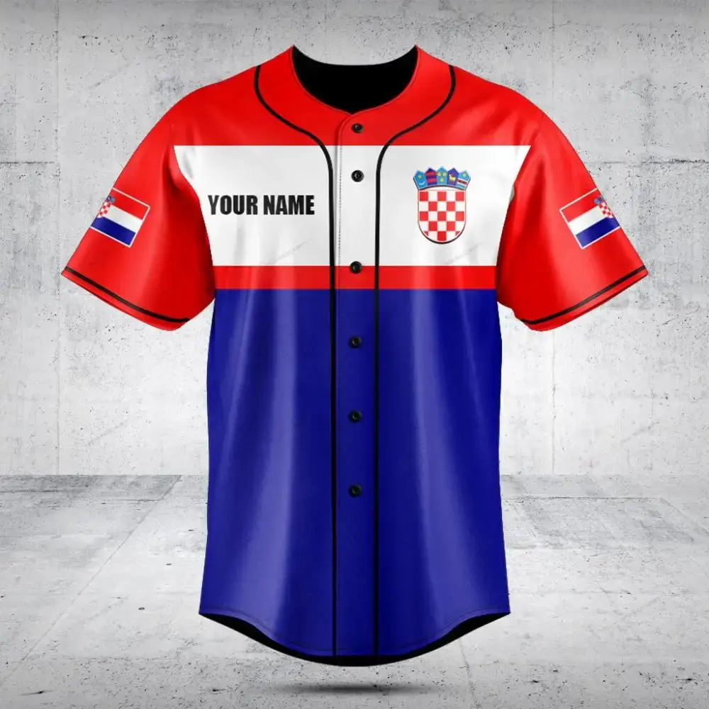Custom Croatia Flag Baseball Jersey - Personalize Your Name & Number Image