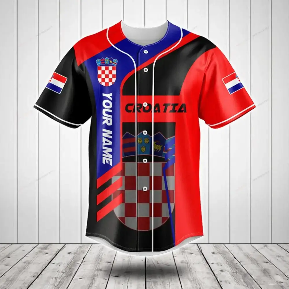 Custom Croatia Flag Baseball Jersey - Personalized Name & Number, Unisex Sportswear Image