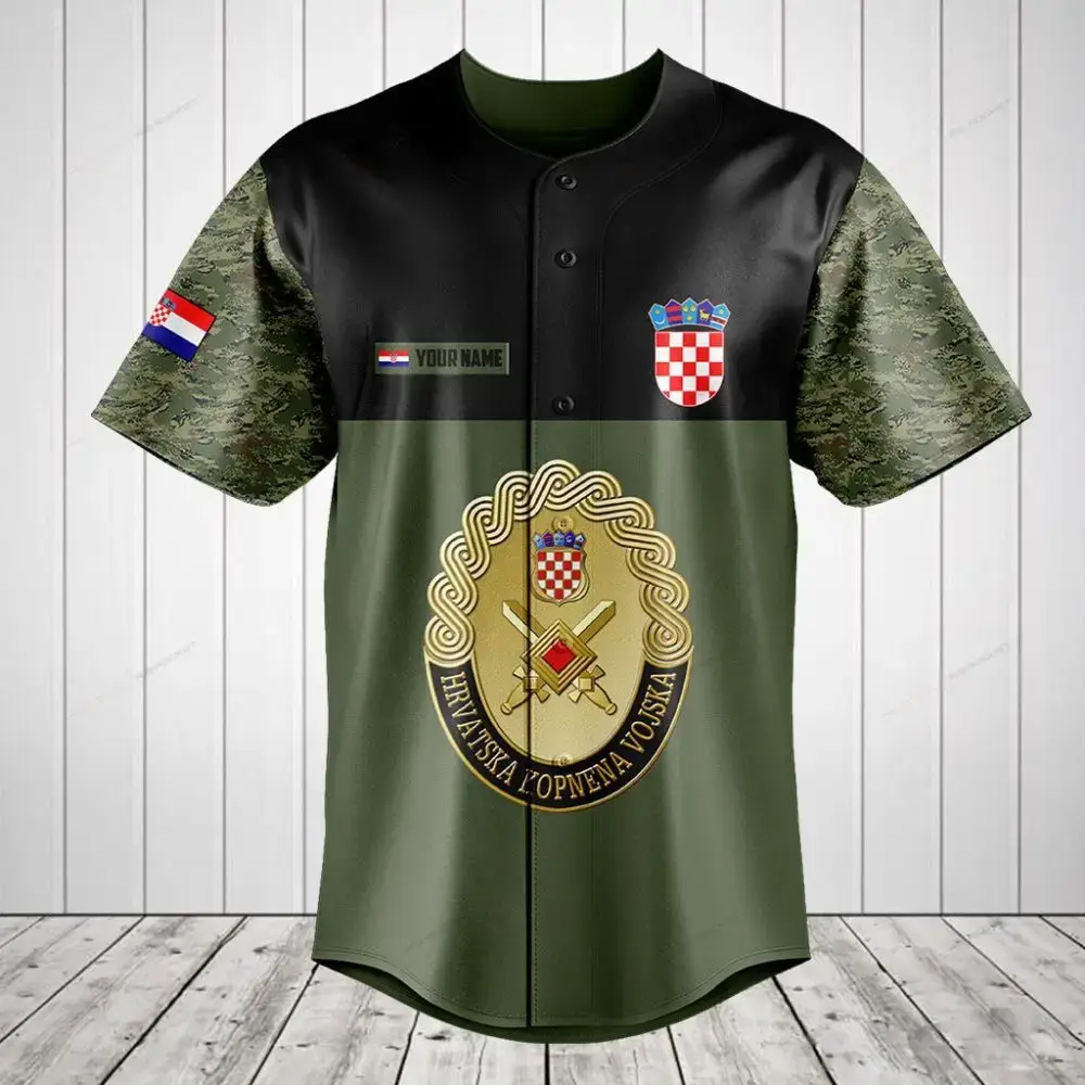 Custom Croatian Army Baseball Jersey - Personalized Military Style Shirt Image