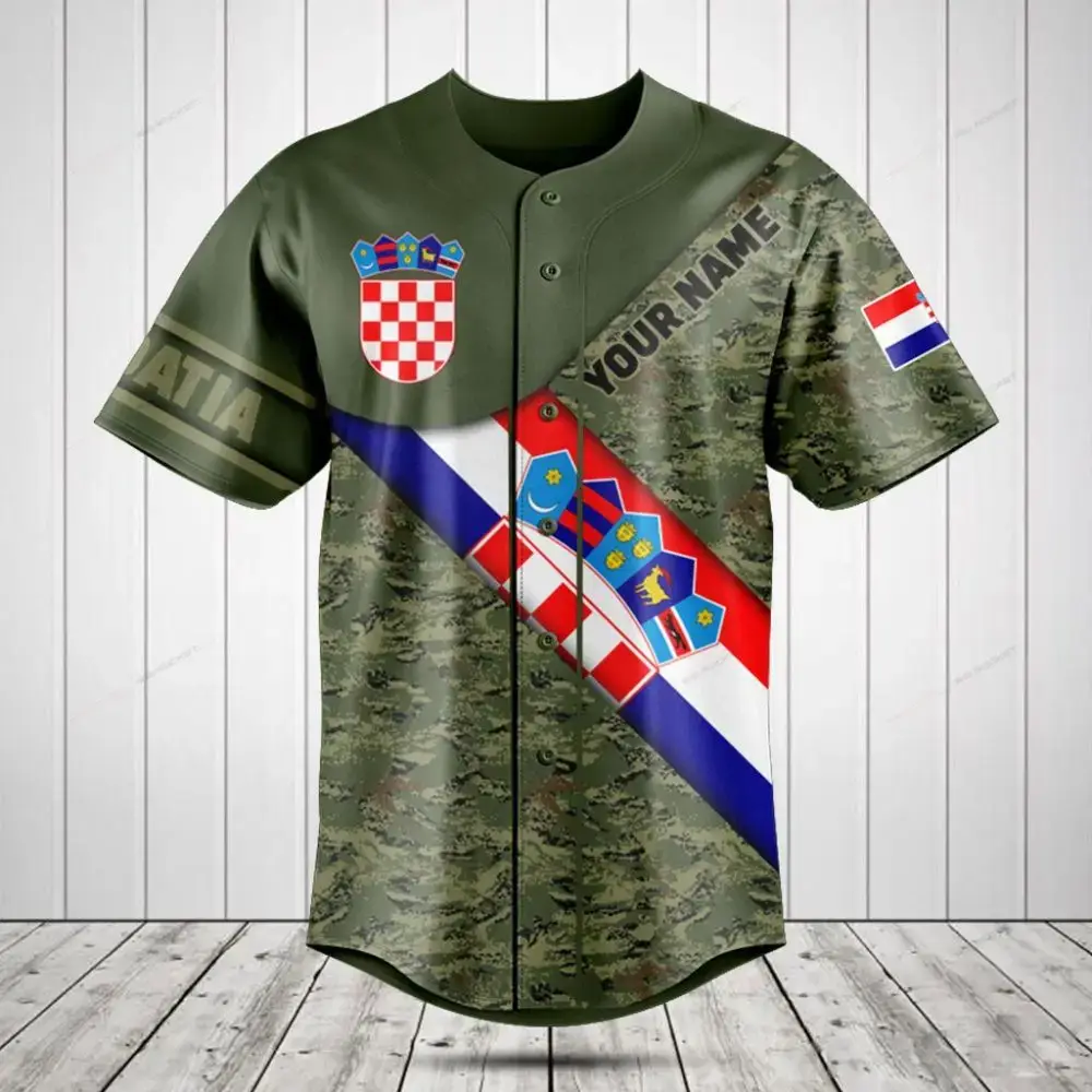 Custom Croatian Flag Camo Baseball Jersey - Personalized Name & Number Image