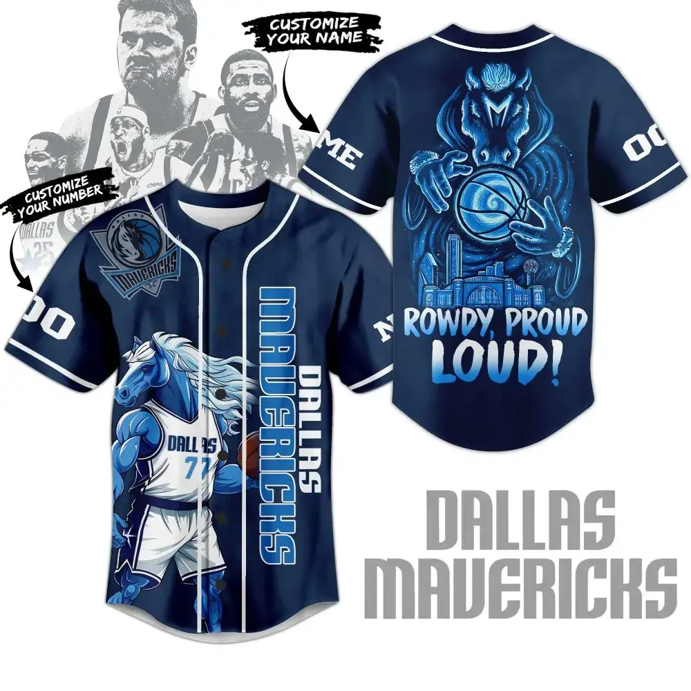 Custom Dallas Mavericks Baseball Jersey - Personalize Name & Number, Rowdy Proud Loud Design Image