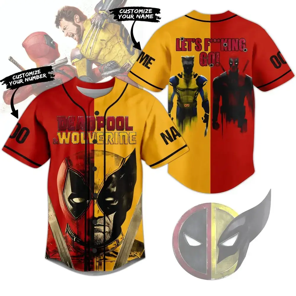 Custom Deadpool & Wolverine Baseball Jersey – Personalize Name & Number! Image