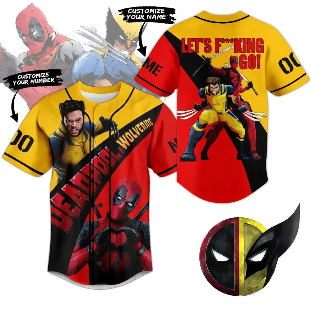 Custom Deadpool & Wolverine Baseball Jersey - Personalized Name & Number, Limited Edition Image