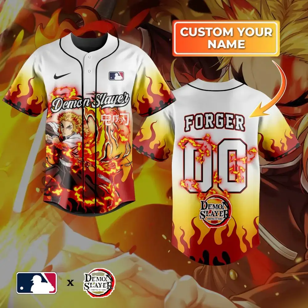 Custom Demon Slayer Baseball Jersey – Personalize Your Name & Number – Anime Fan Gift Image
