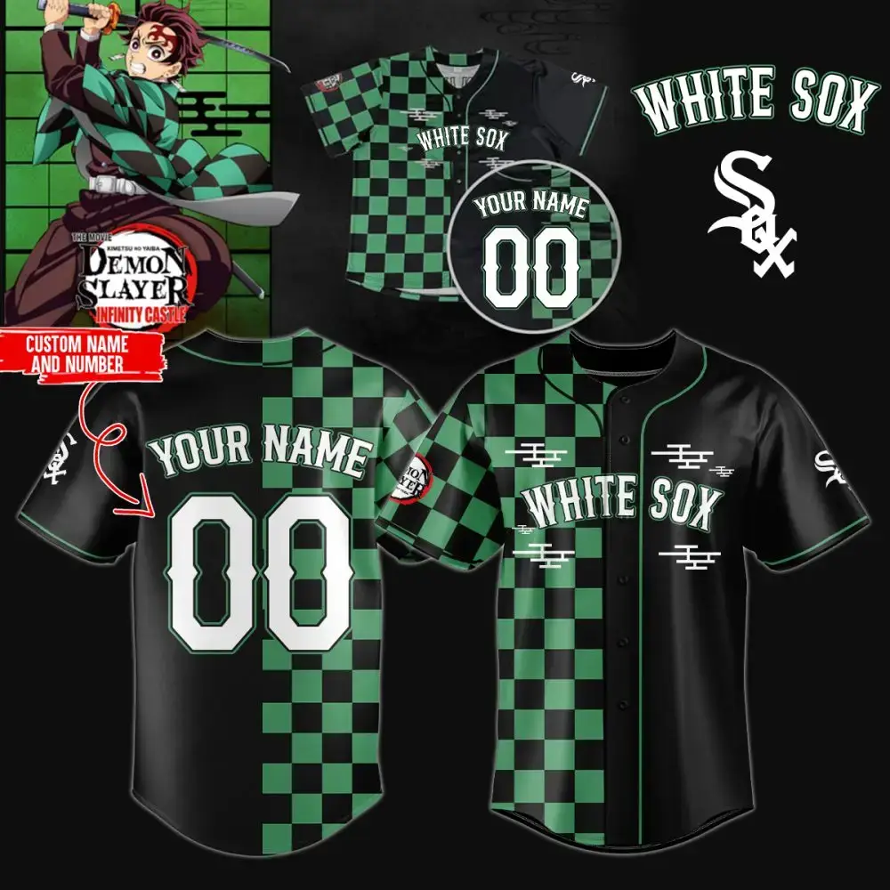 Custom Demon Slayer Baseball Jersey - Add Your Name & Number - White Sox Design Image