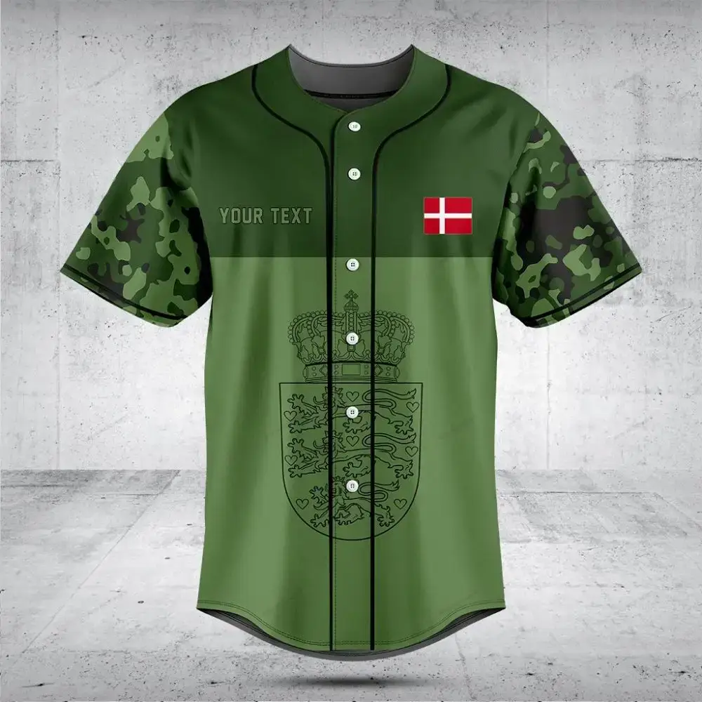 Custom Denmark Camo Baseball Jersey - Personalized Sportswear With Flag & Crest Image