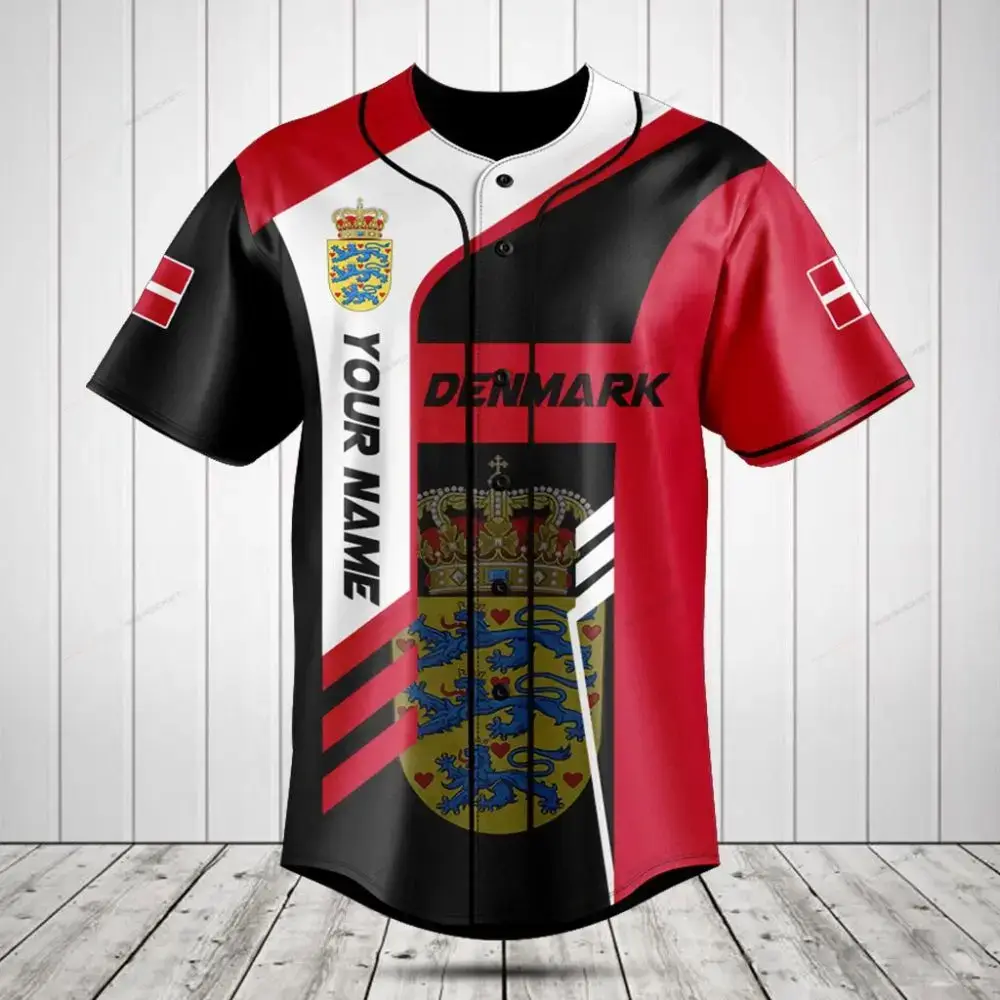 Custom Denmark Flag Baseball Jersey – Personalized Sportswear For Fans Image