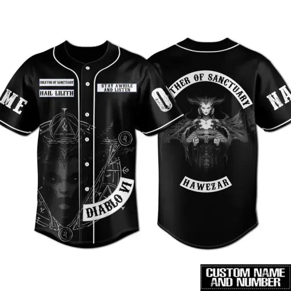 Custom Diablo Vi Baseball Jersey - Hail Lilith Design, Personalized Name & Number Image