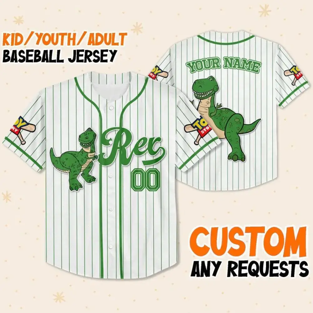 Custom Dinosaur Baseball Jersey - Kids/Youth/Adult - Personalize Name & Number! Image