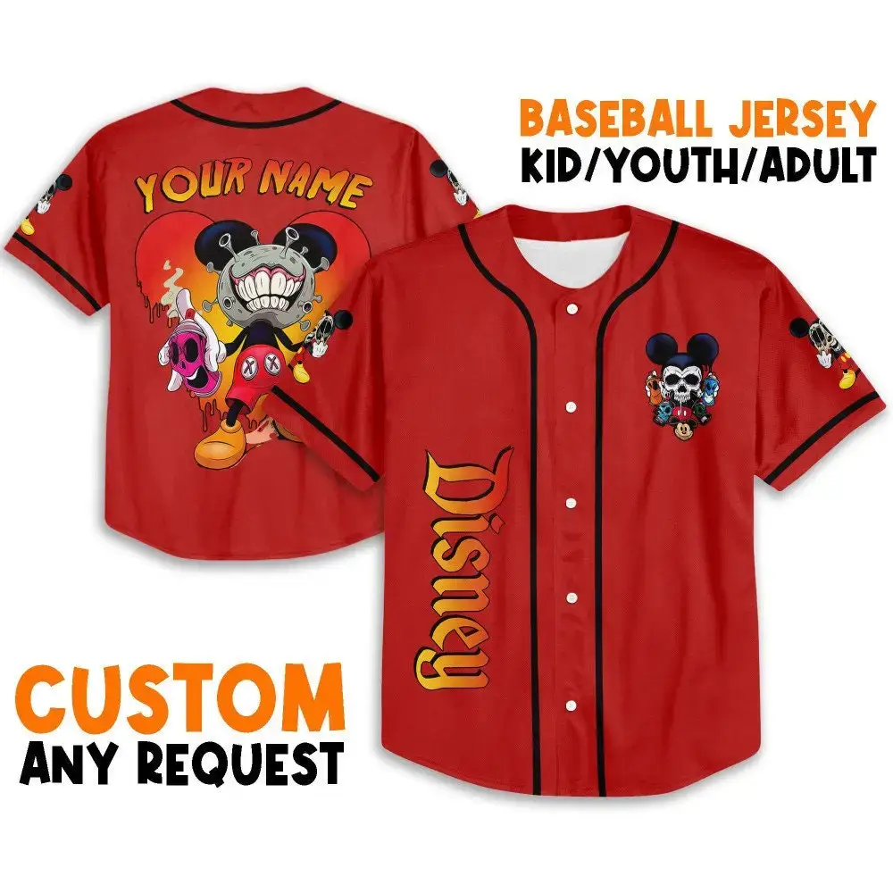Custom Disney Baseball Jersey – Personalized Youth/Adult Sizes – Unique Cartoon Design Image