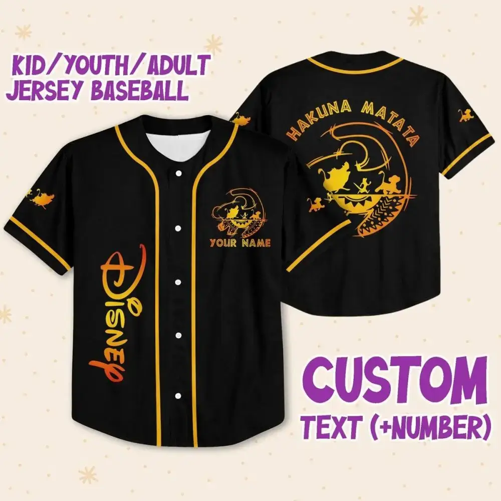 Custom Disney Baseball Jersey - Kid/Youth/Adult - Add Name & Number - Hakuna Matata Design Image