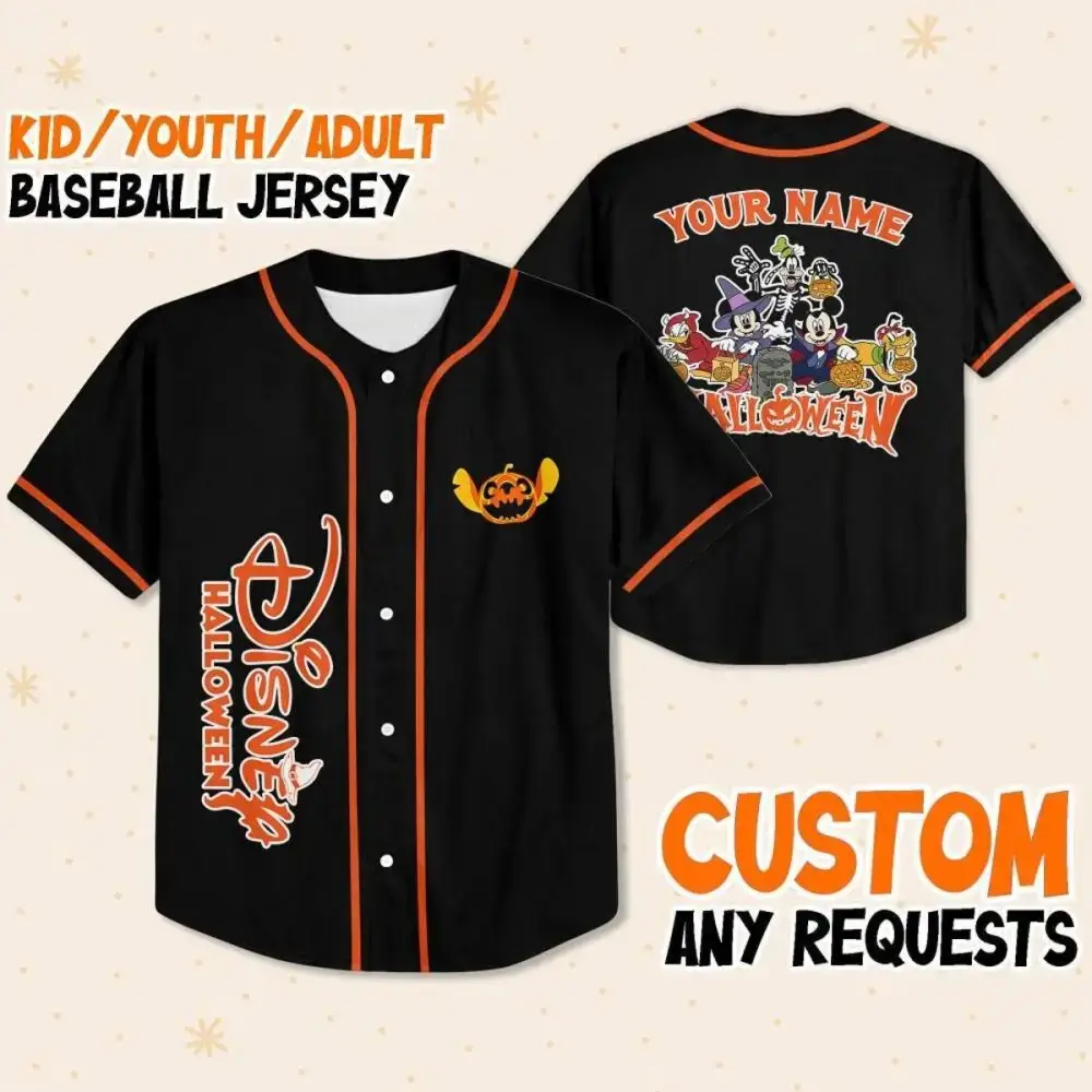 Custom Disney Halloween Baseball Jersey – Kids/Youth/Adult Sizes – Personalize Your Name! Image