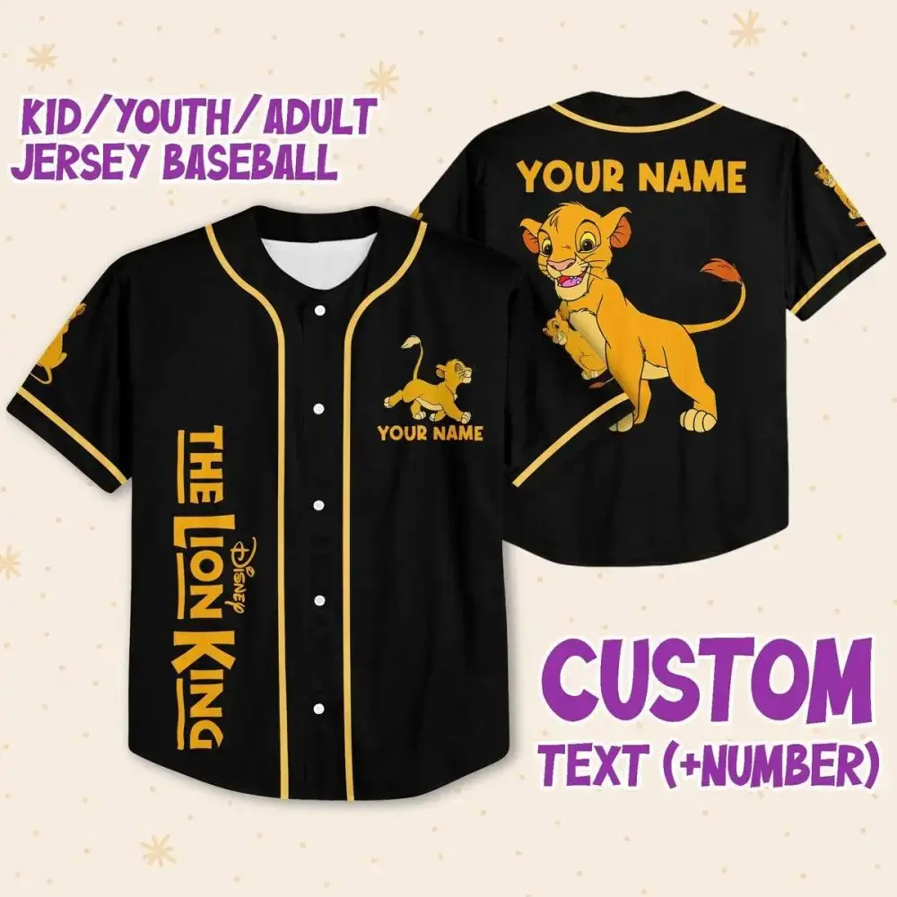 Custom Disney Lion King Baseball Jersey - Kid/Youth/Adult Sizes - Personalize With Your Name & Number! Image