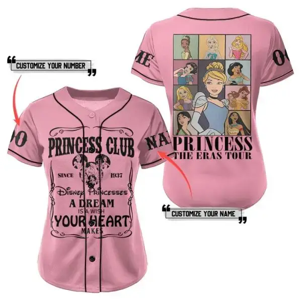 Custom Disney Princess Baseball Jersey - Personalize Name & Number - Perfect Gift For Fans Image