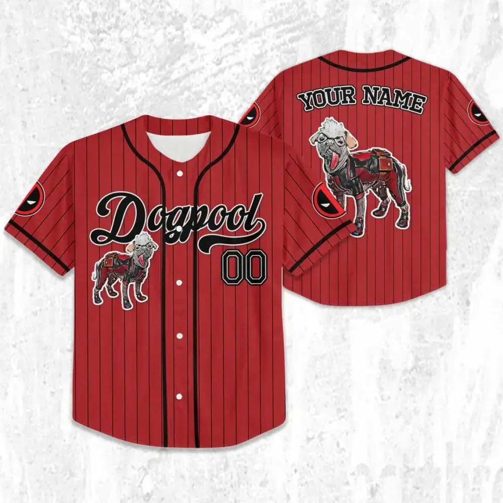 Custom Dogpool Baseball Jersey – Personalized Red Stripe Pet Lover Gift Image