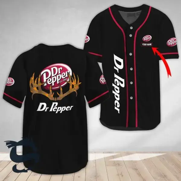 Custom Dr Pepper Baseball Jersey - Personalize Your Name, Premium Black Sportswear Image