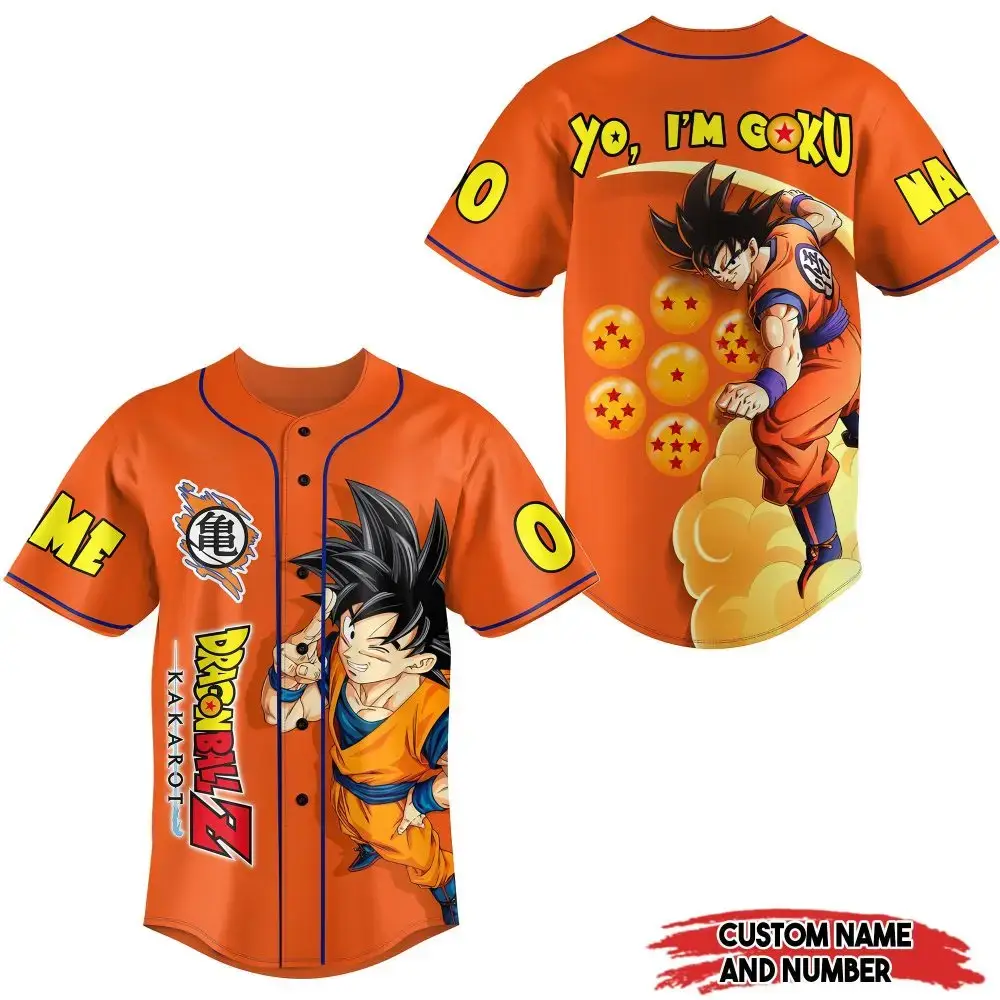 Custom Dragon Ball Z Goku Baseball Jersey - Personalized Name & Number - Anime Fans Gift Image
