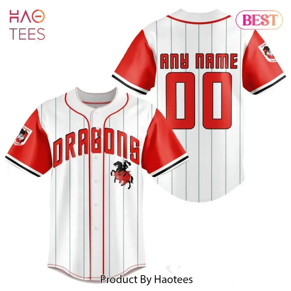 Custom Dragons Baseball Jersey – Personalized Name & Number – Red/White Team Shirt Image