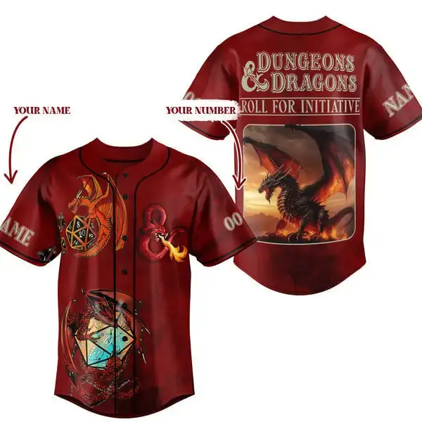Custom Dungeons & Dragons Dragon Baseball Jersey - Personalized Name & Number - Perfect Gift For Gamers Image
