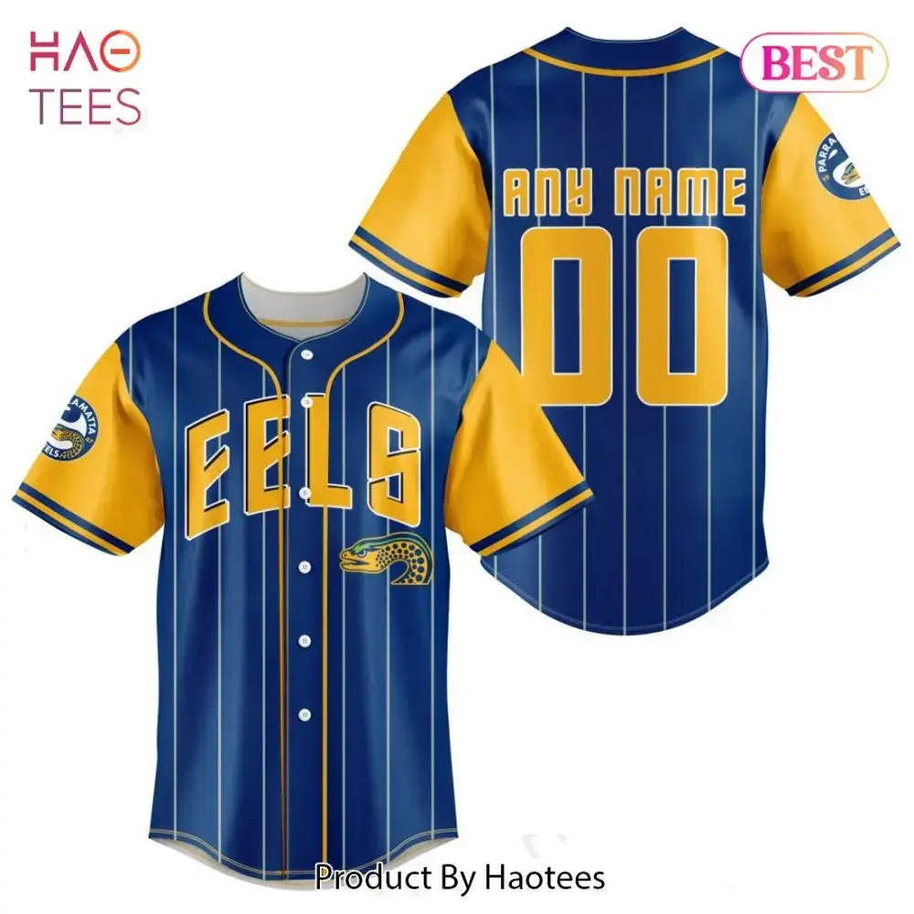 Custom Eels Baseball Jersey - Personalize Your Name & Number - Blue & Gold Team Shirt Image