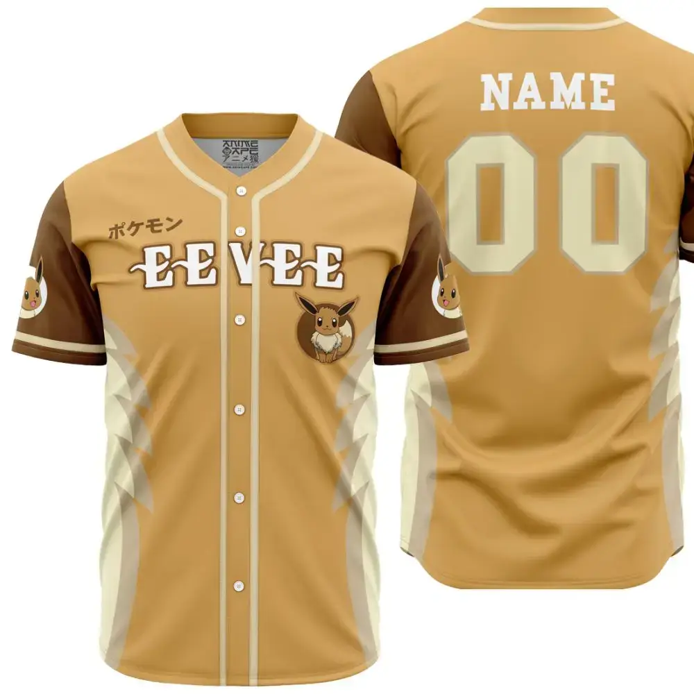 Custom Eevee Baseball Jersey – Personalized Name & Number – Perfect Gift For Pokémon Fans! Image