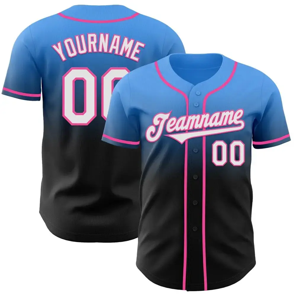 Custom Electric Blue Black-Pink Authentic Fade Fashion Baseball Jersey Image