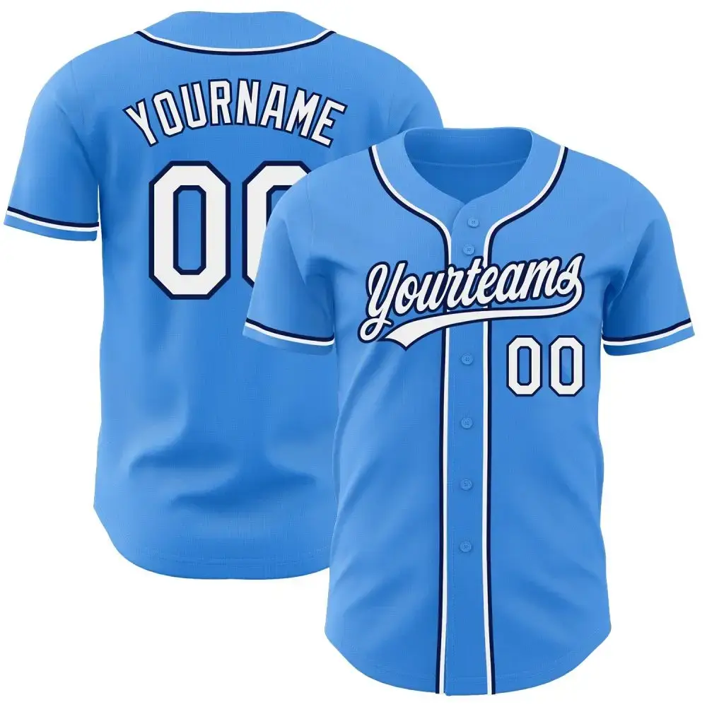 Custom Electric Blue White-Navy Authentic Baseball Jersey Image