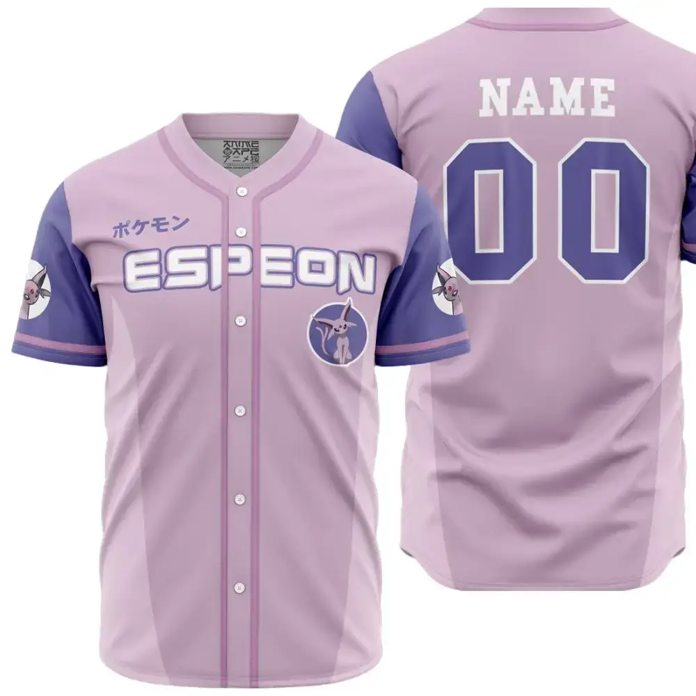 Custom Espeon Baseball Jersey – Personalized Name & Number, Anime Fan Apparel Image