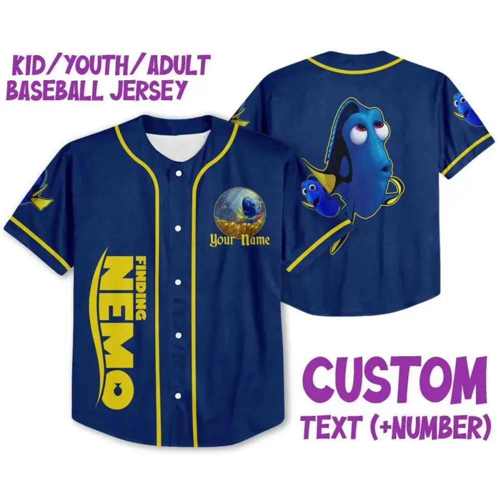 Custom Finding Dory Baseball Jersey For Kids/Youth/Adults - Personalized Name & Number Image