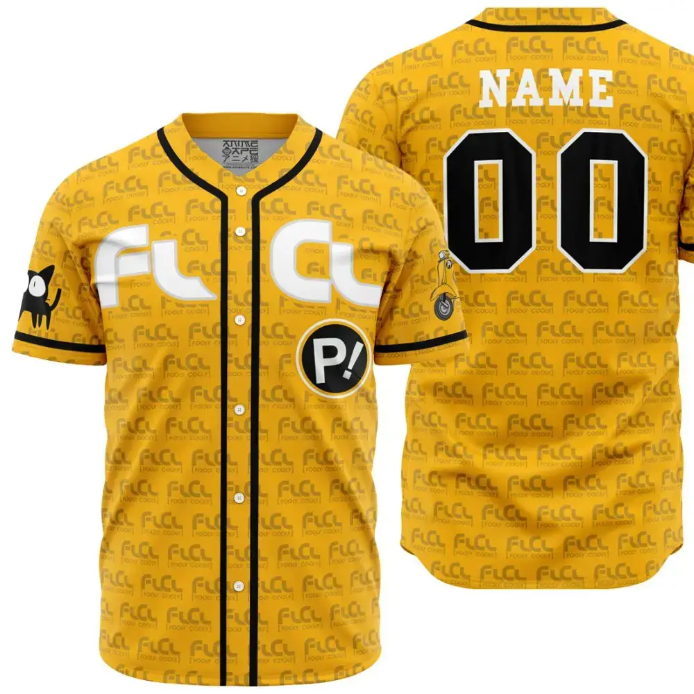 Custom Flcl Anime Baseball Jersey – Personalized Yellow Sports Shirt Image