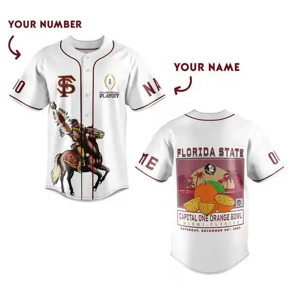 Custom Florida State Baseball Jersey - Personalized Name & Number - Orange Bowl Edition Image