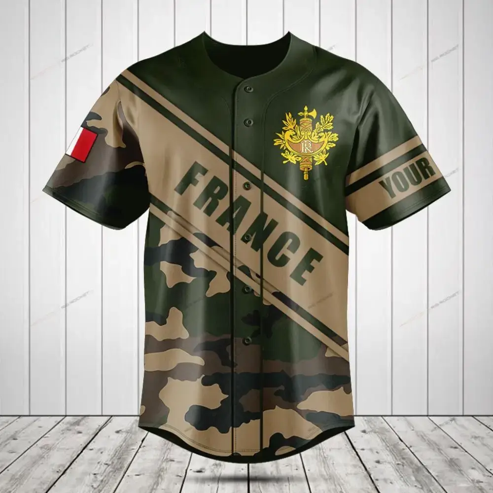 Custom France Camo Baseball Jersey - Military Style Sports Shirt For Fans Image