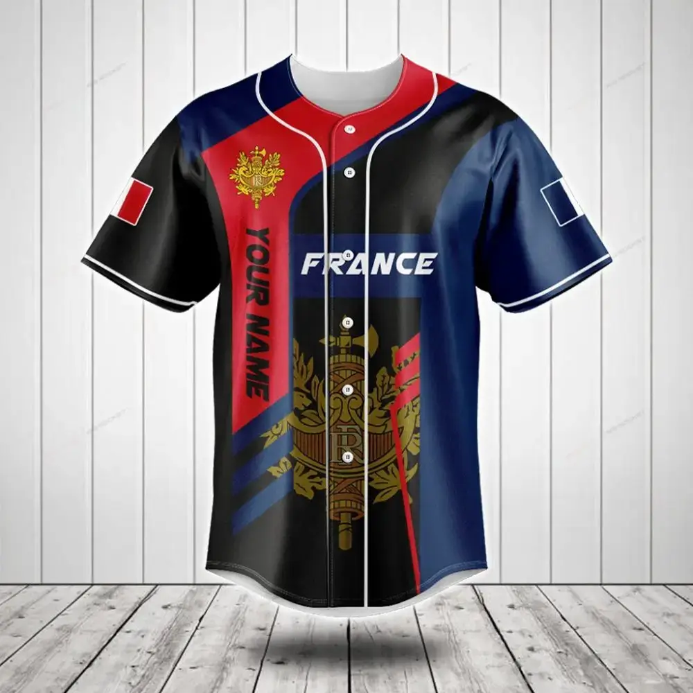 Custom France Flag Baseball Jersey - Personalized Name & Number - Perfect Gift Image