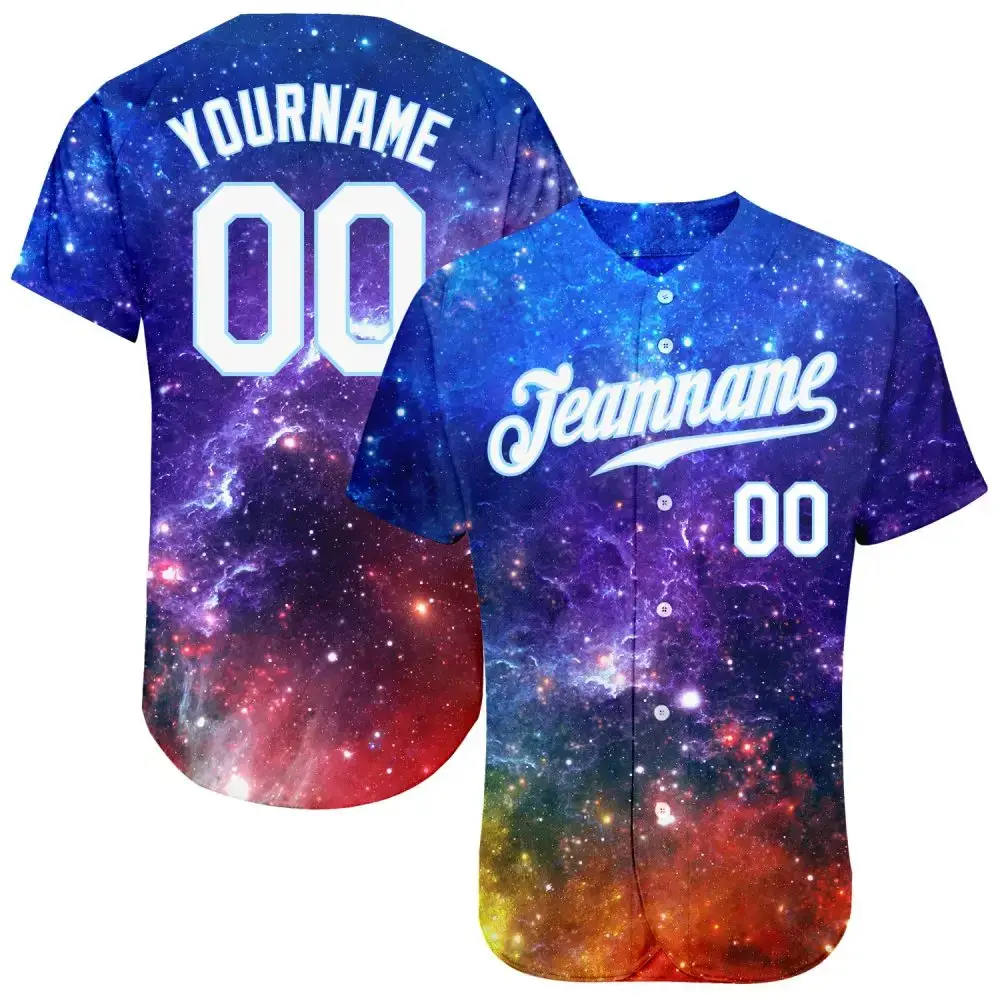 Custom Galactic White-Light Blue 3D Authentic Baseball Jersey Image