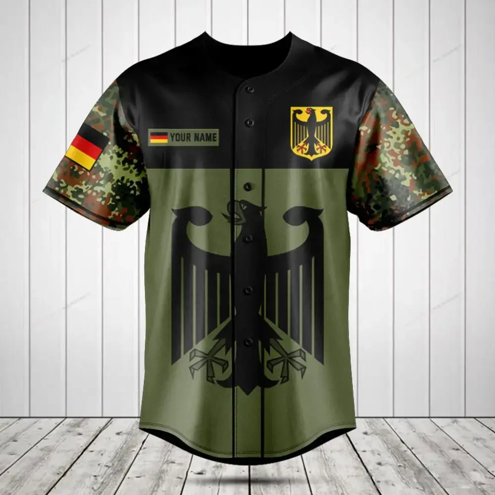 Custom German Eagle Camo Baseball Jersey - Personalized Name & Flag, Stylish Sportswear Image