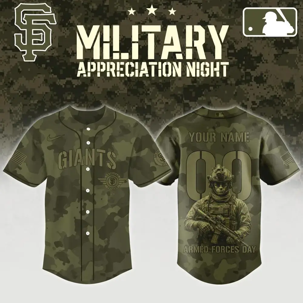 Custom Giants Military Appreciation Jersey - Camo Design For Armed Forces Day Image