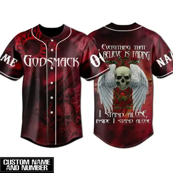 Custom Godsmack Baseball Jersey - Skull Wings Design – Personalized Name & Number Image