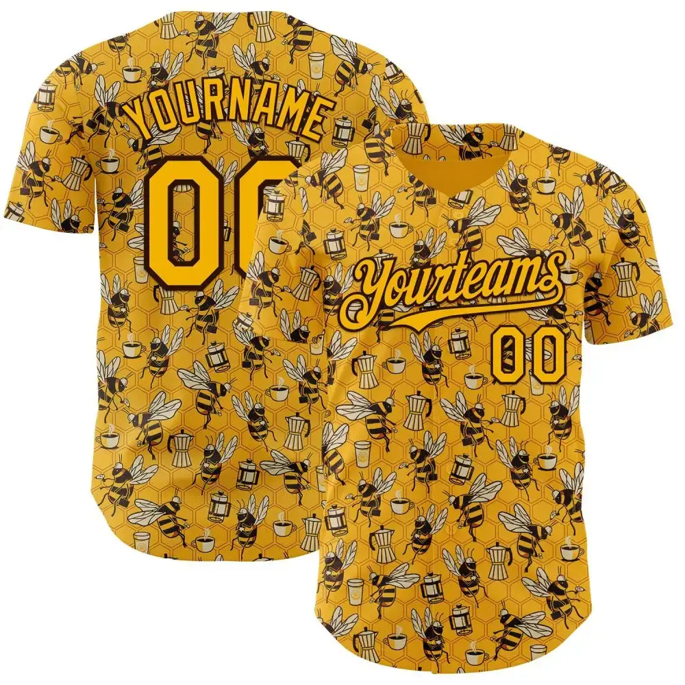 Custom Gold Black 3D Tobe Fonseca Coffee Worker Bee Authentic Baseball Jersey Image