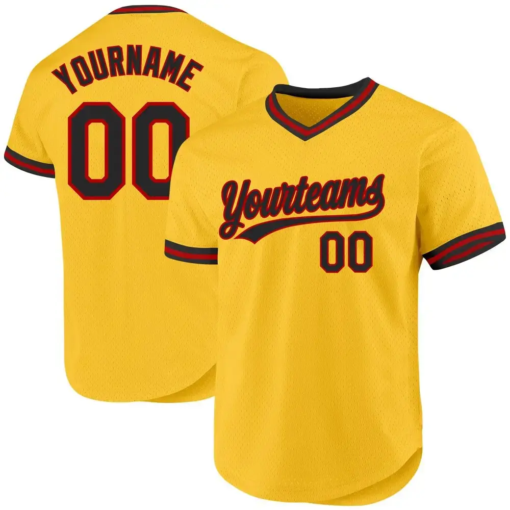 Custom Gold Black-Red Authentic Throwback Baseball Jersey Image