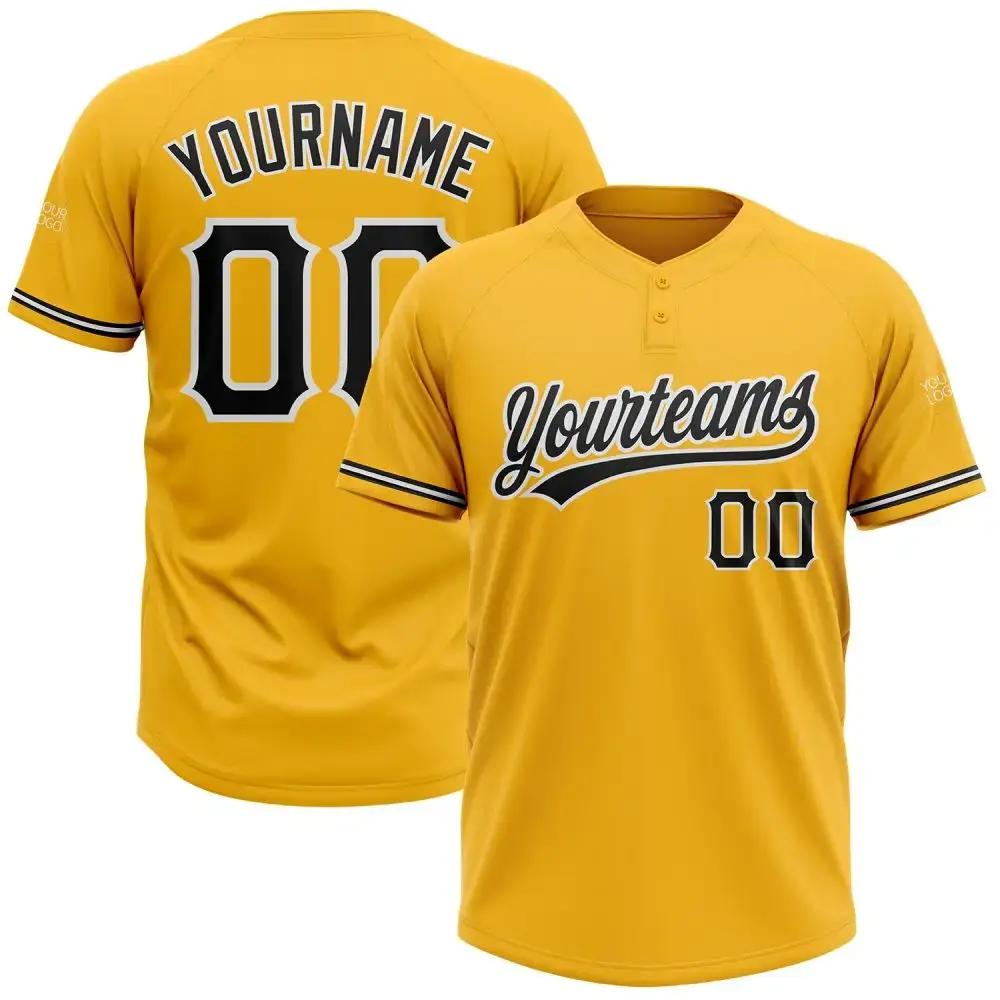 Custom Gold Black-White Two-Button Unisex Softball Jersey Image