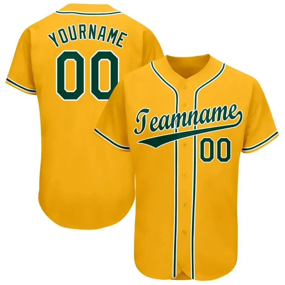 Custom Gold Green-White Baseball Jersey Image