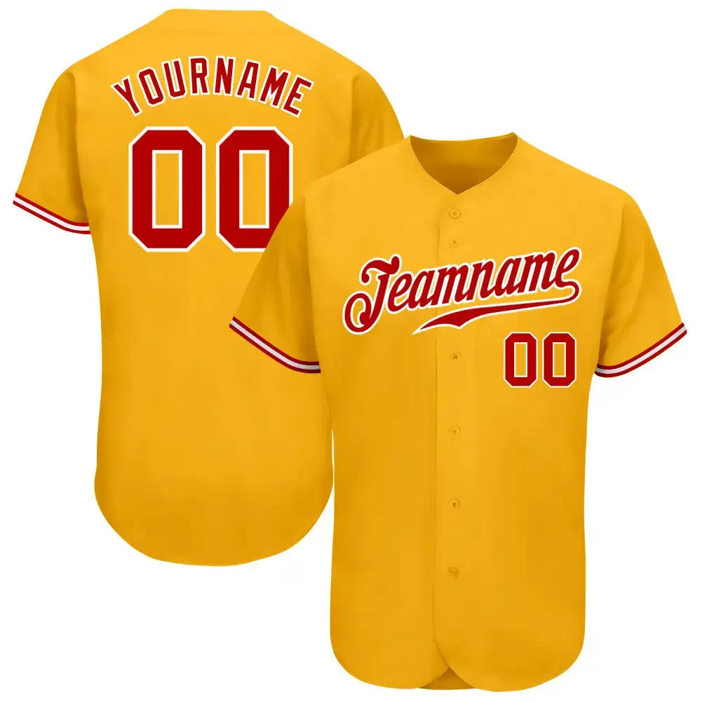 Custom Gold Red-White Authentic Baseball Jersey Image