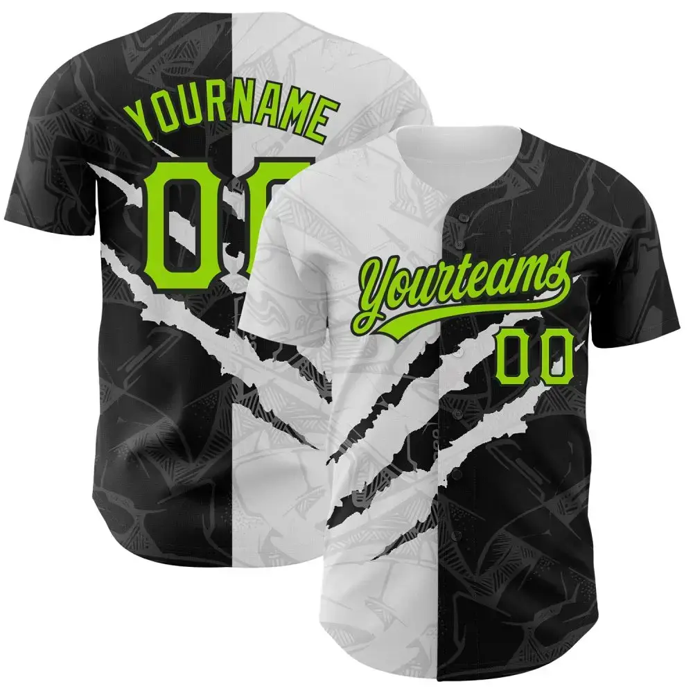 Custom Graffiti Pattern Neon Green-Black 3D Scratch Authentic Baseball Jersey Image