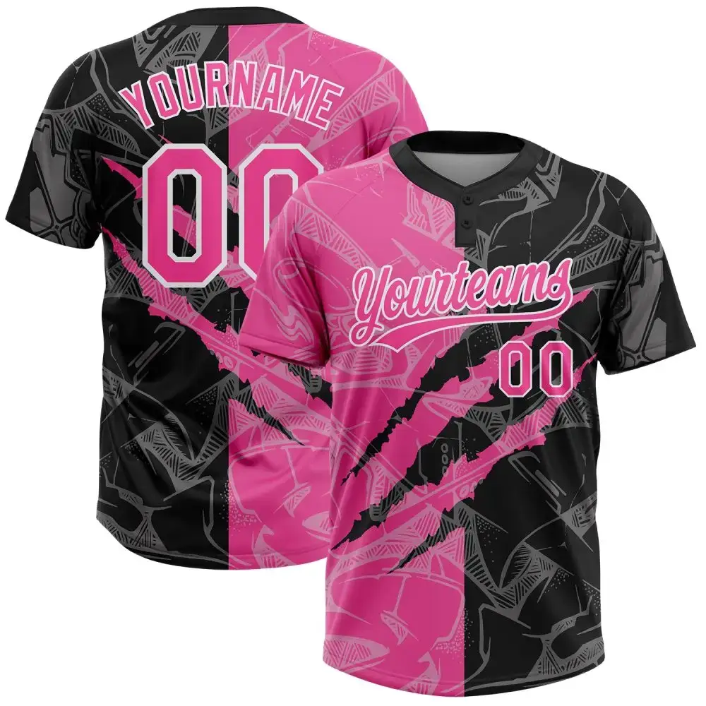 Custom Graffiti Pattern Pink-Black 3D Two-Button Unisex Softball Jersey Image