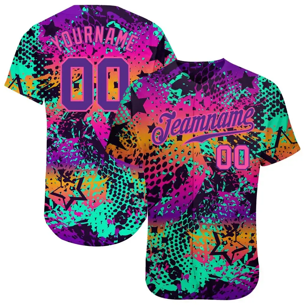 Custom Graffiti Pattern Purple-Pink 3D Authentic Baseball Jersey Image