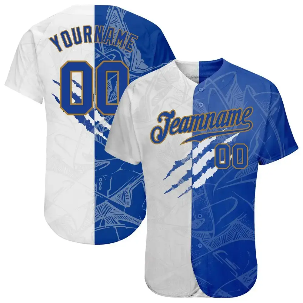 Custom Graffiti Pattern Royal-Old Gold 3D Authentic Baseball Jersey Image