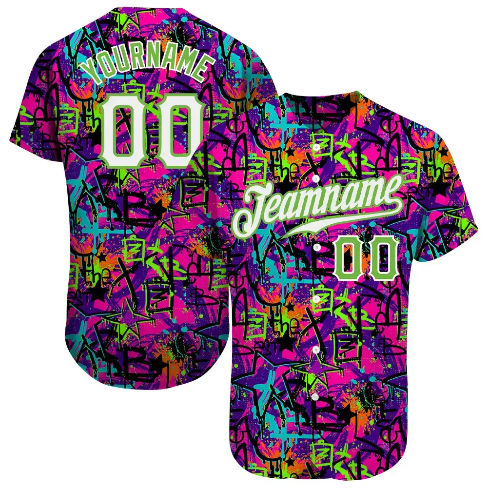 Custom Graffiti Pattern White-Neon Green 3D Authentic Baseball Jersey Image