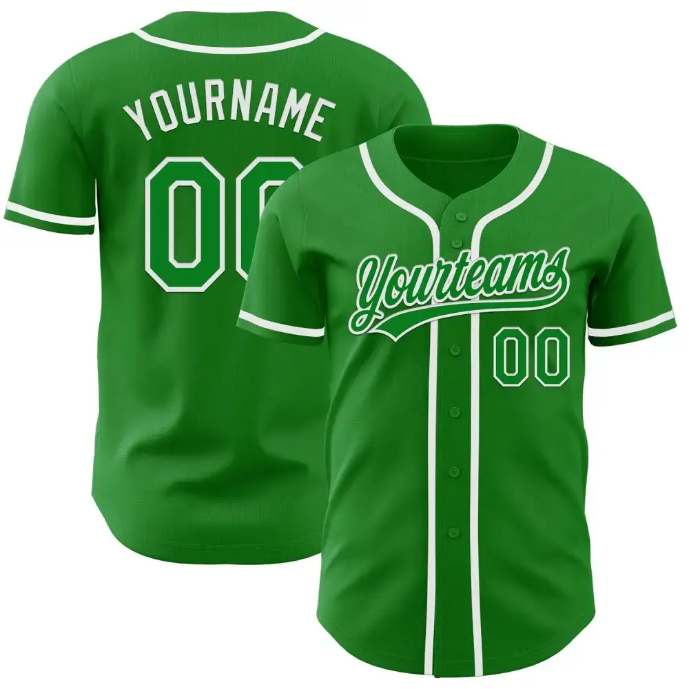 Custom Grass Green White Authentic Baseball Jersey Image