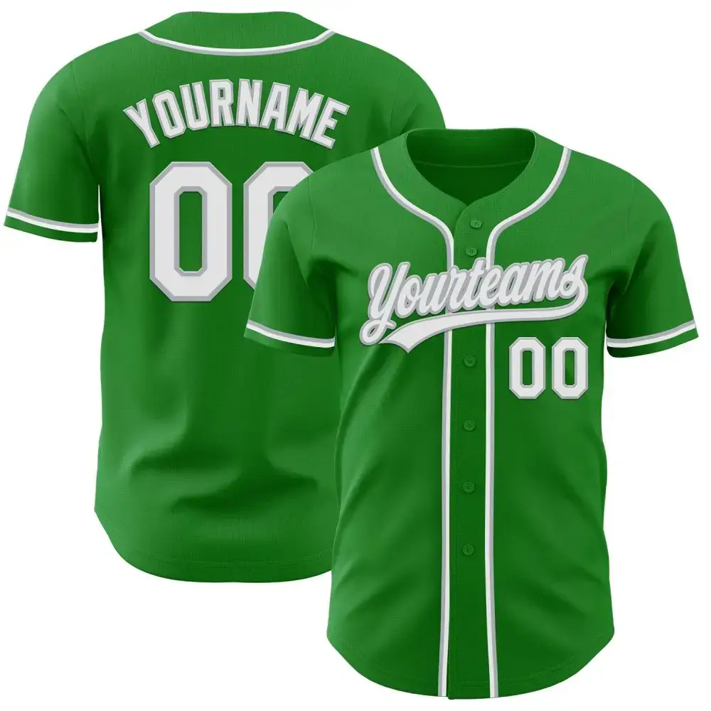 Custom Grass Green White-Gray Authentic Baseball Jersey Image